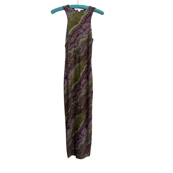 Blanc Women's Purple Green mesh, body con Maxi Dress Size Small - Picture 1 of 7